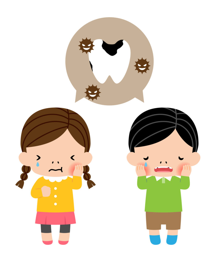 むし歯に泣いている子どものイラスト